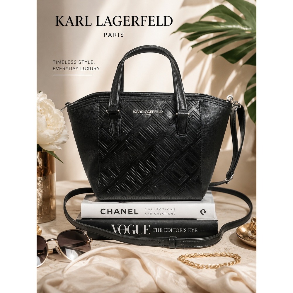 Karl Lagerfeld Paris Black Embossed Satchel Crossbody Bag NWOT